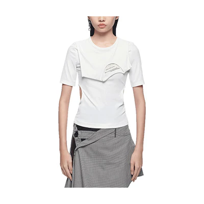 (Women) FENG CHEN WANG FW21 White Dual Neck Cotton T-Shirt. FF12TSH708W