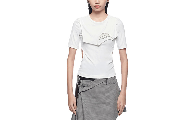 Order (W) Camiseta de Algodón Blanca Cuello Dual FENG CHEN WANG FW21. FF12TSH708W