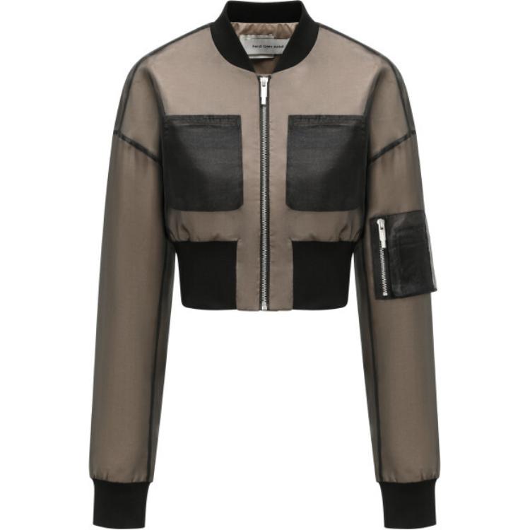 Order (W) Chaqueta Corta en Capas de Malla Feng Chen Wang Colorblock Caqui. FWS17JK10