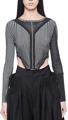 (W) Feng Chen Wang SS22 Top de Punto Negro Slim-Fit con Rayas y Cuello Redondo. FWS13KT03 Order (W) Feng Chen Wang SS22 Top de Punto Negro Slim-Fit con Rayas y Cuello Redondo. FWS13KT03