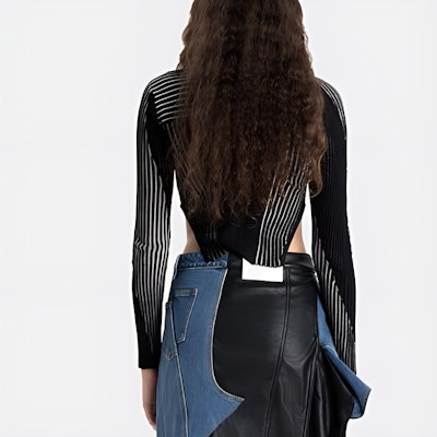 (W) Feng Chen Wang SS22 Top de Punto Negro Slim-Fit con Rayas y Cuello Redondo. FWS13KT03 Shop (W) Feng Chen Wang SS22 Top de Punto Negro Slim-Fit con Rayas y Cuello Redondo. FWS13KT03