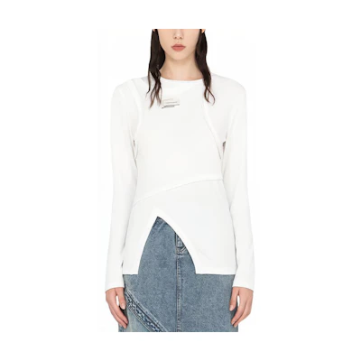 (Women) Feng Chen Wang SS22 Split Design Long Sleeve Crewneck T-Shirt White FWF14LS02