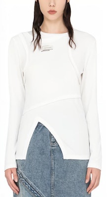 (W) Feng Chen Wang SS22 Camiseta Blanca Manga Larga Diseño Dividido Crewneck. FWF14LS02 Order (W) Feng Chen Wang SS22 Camiseta Blanca Manga Larga Diseño Dividido Crewneck. FWF14LS02