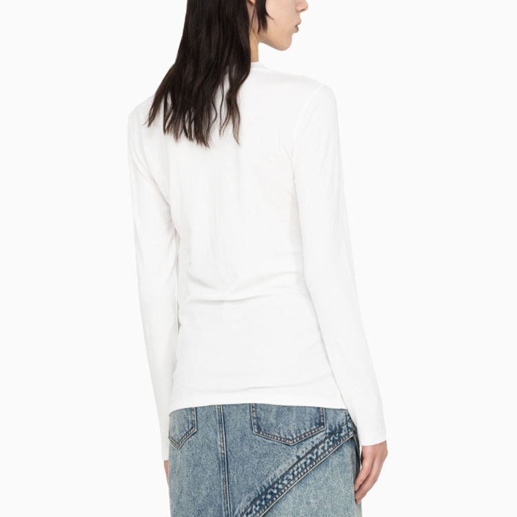 Shop (W) Feng Chen Wang SS22 Camiseta Blanca Manga Larga Diseño Dividido Crewneck. FWF14LS02