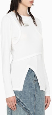 (W) Feng Chen Wang SS22 Camiseta Blanca Manga Larga Diseño Dividido Crewneck. FWF14LS02 Purchase (W) Feng Chen Wang SS22 Camiseta Blanca Manga Larga Diseño Dividido Crewneck. FWF14LS02