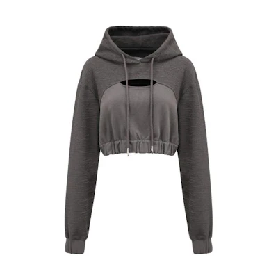 (Women) Feng Chen Wang SS23 Dark Gray Cut-Out Terry Hoodie. FWS15HD01B