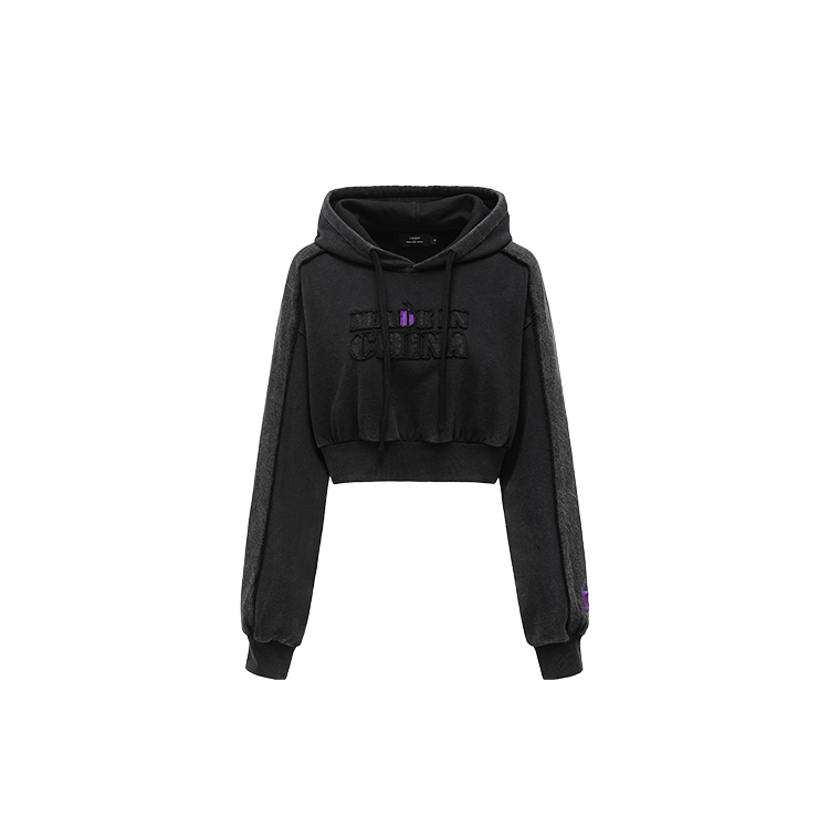 (Women) Feng Chen Wang x D Desirable Black Deconstructed Washed Cropped Sweatshirt FDD-HD01
