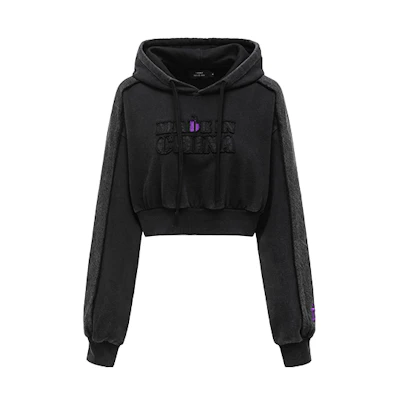 (Women) Feng Chen Wang D Desirable Black Deconstructed Washed Cropped Sweatshirt FDD-HD01