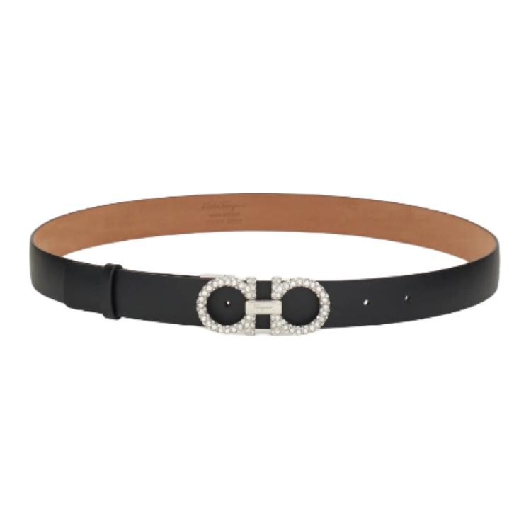 (Women) FERRAGAMO  Black Crystal Calfskin Belt with Detachable Buckle 2.3CM. 23B727 717550