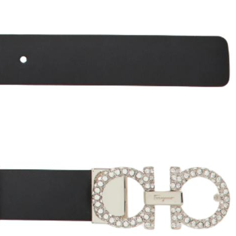 (Women) FERRAGAMO  Black Crystal Calfskin Belt with Detachable Buckle 2.3CM. 23B727 717550 圖 3