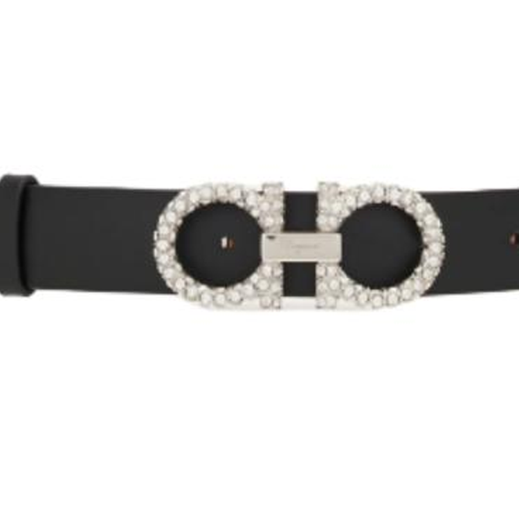 (Women) FERRAGAMO  Black Crystal Calfskin Belt with Detachable Buckle 2.3CM. 23B727 717550 圖 4