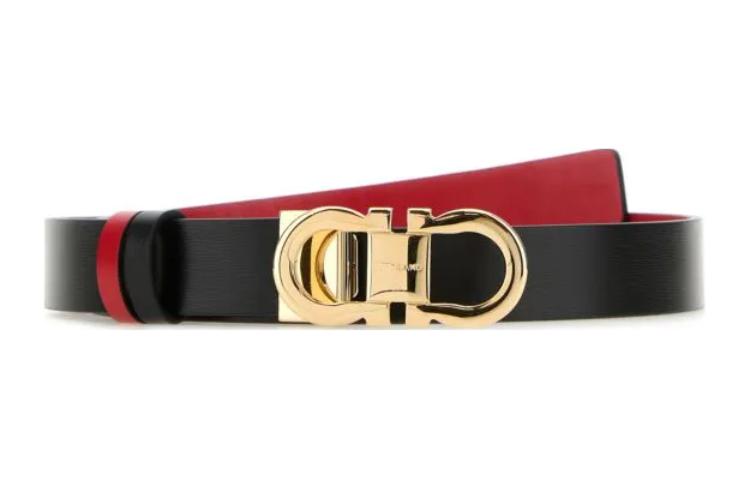 (Women) Ferragamo  Black Leather Belt with Logo and Pin Buckle, 2.5CM Wide. 230294771068