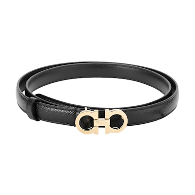 (Women) FERRAGAMO Black Leather Belt with Logo Buckle - 1.5cm Wide 0675180