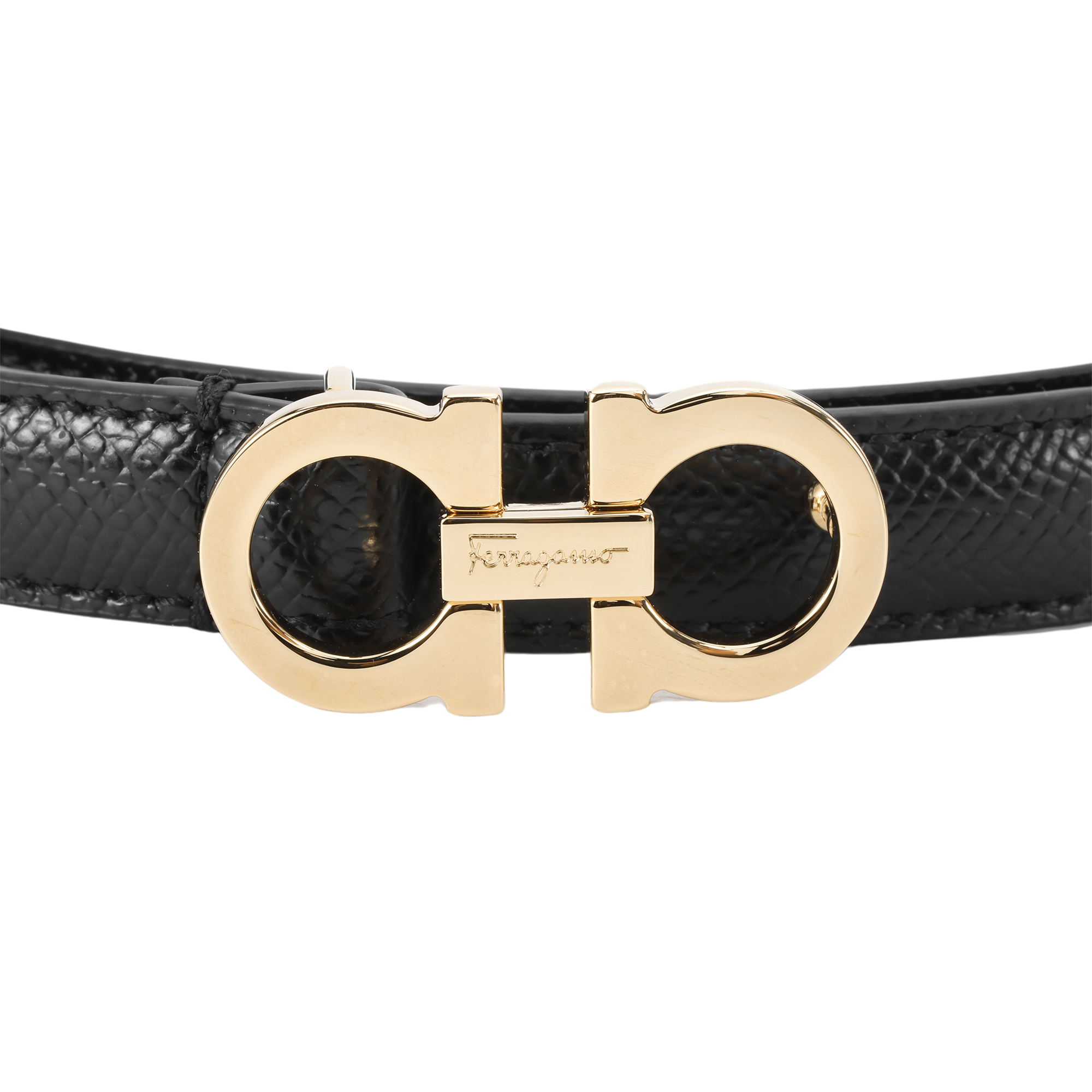 (Women) FERRAGAMO  Black Leather Belt with Logo Buckle - 1.5cm Wide 0675180 圖 3
