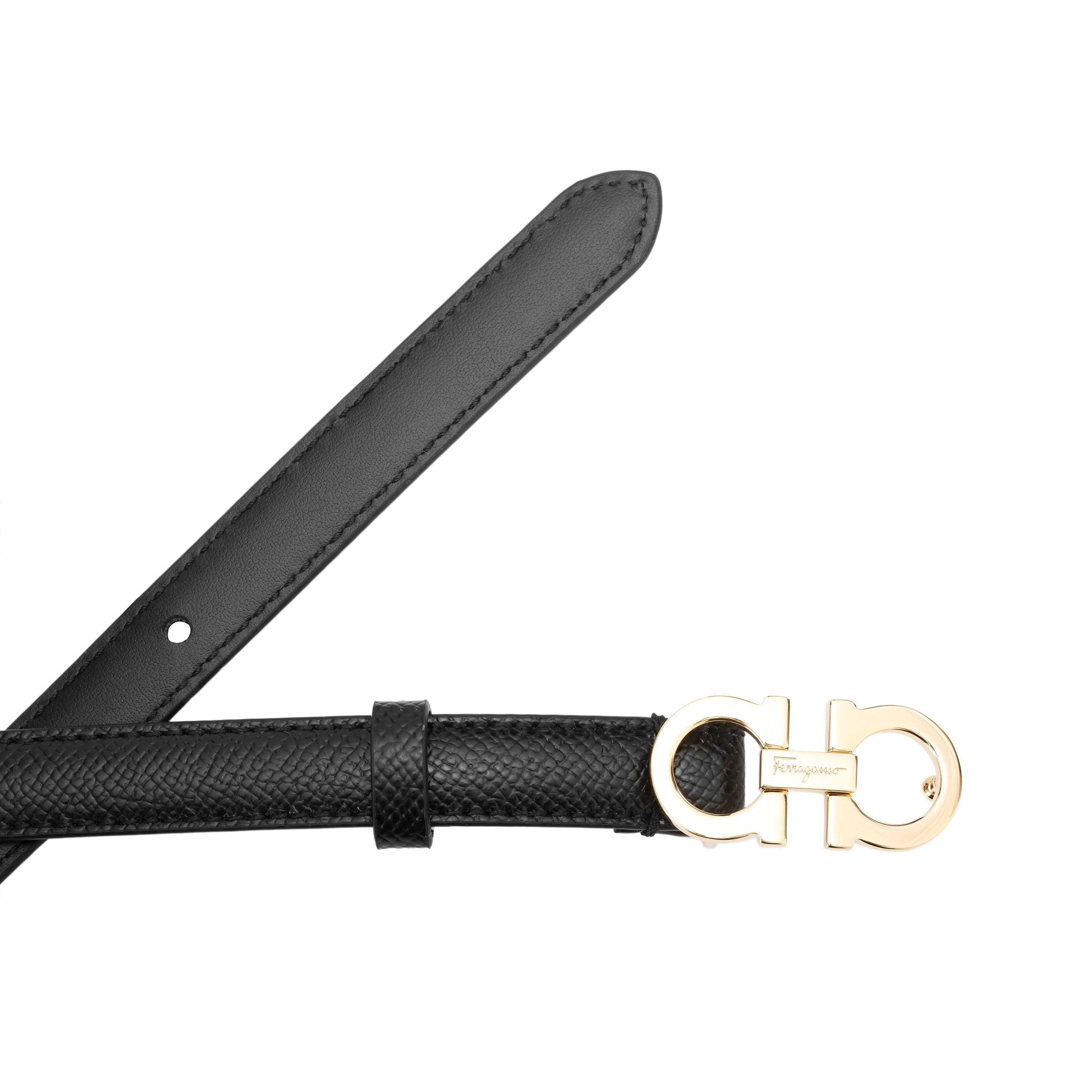 (Women) FERRAGAMO  Black Leather Belt with Logo Buckle - 1.5cm Wide 0675180 圖 5