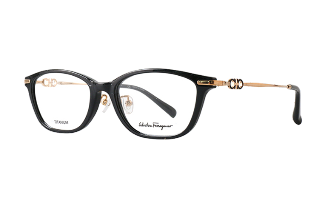 Order (W) Ferragamo 黑色光学眼镜，字母细节，不规则镜框。 SF2900A 001