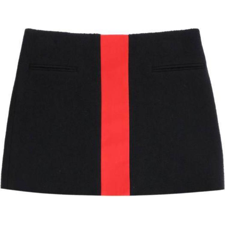 (Women) FERRAGAMO  Black Red Satin Jacquard Mid-Waist Casual Short Skirt 13C5530765643