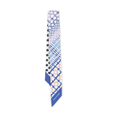 (Women) FERRAGAMO Blue Printed Silk Scarf. 775430