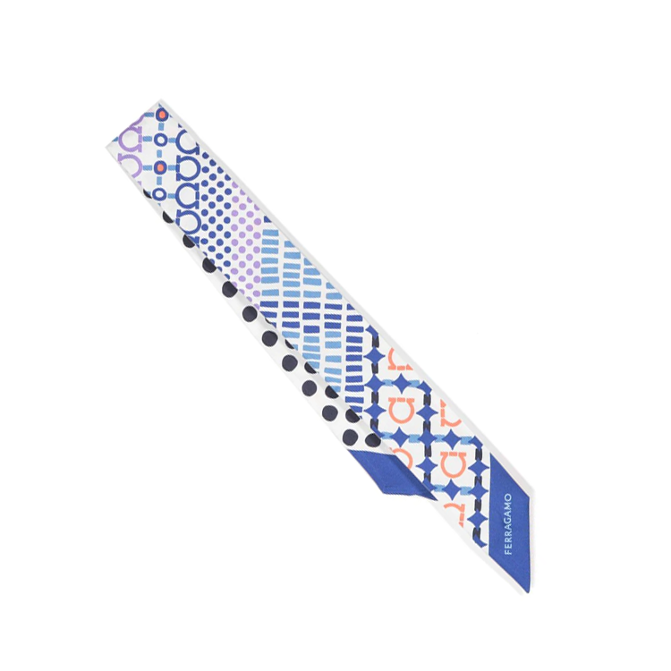 (Women) FERRAGAMO  Blue Printed Silk Scarf. 775430 圖 4