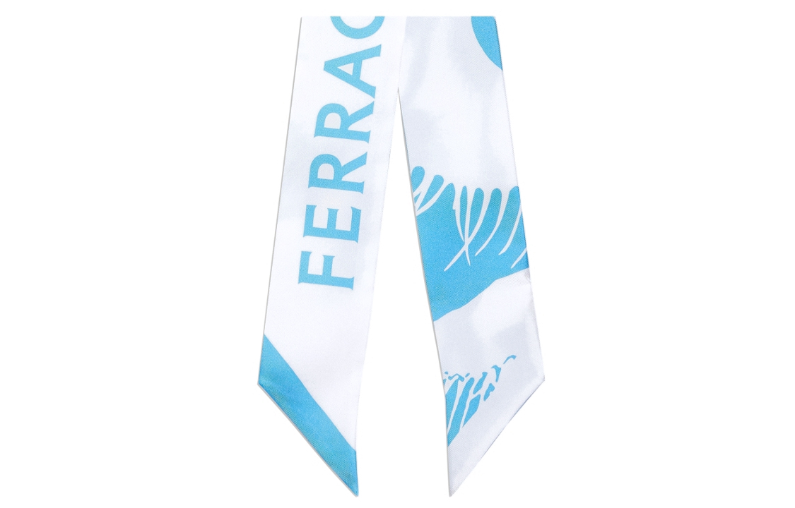 (Women) FERRAGAMO  Blue/White Alphabet Print Silk Scarf 320903773422 圖 2