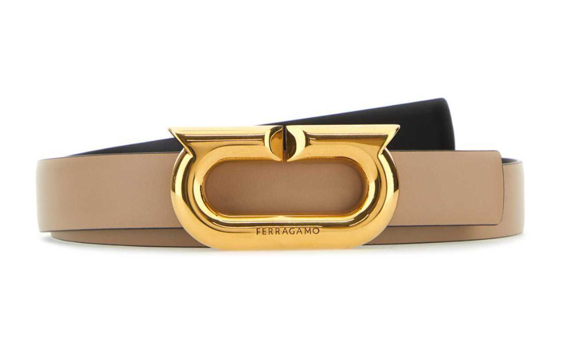 (Women) FERRAGAMO  Brown Calf Leather Belt with Engraved Buckle 2.5cm. 230280764436NEROBEIGE