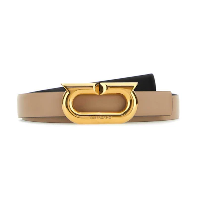 (Women) FERRAGAMO Brown Calf Leather Belt with Engraved Buckle 2.5cm. 230280764436NEROBEIGE