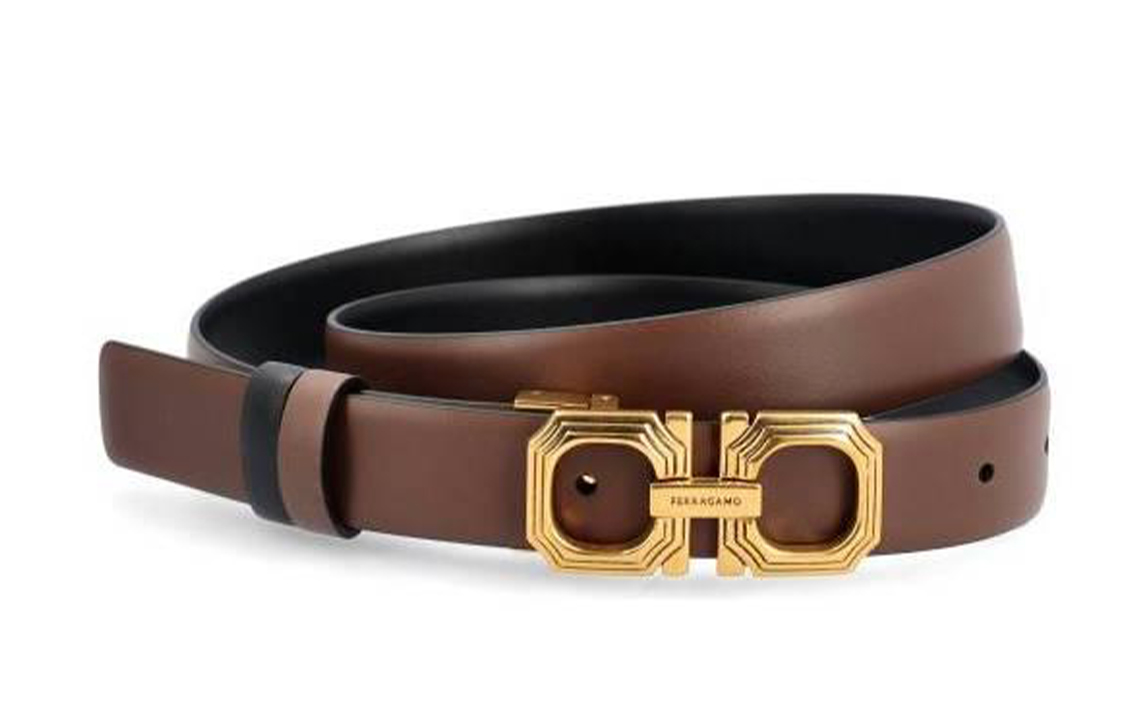(Women) FERRAGAMO  Brown Leather Belt with Logo Buckle. 230283764083003