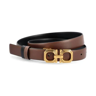 (Women) FERRAGAMO Brown Leather Belt with Logo Buckle. 230283764083003