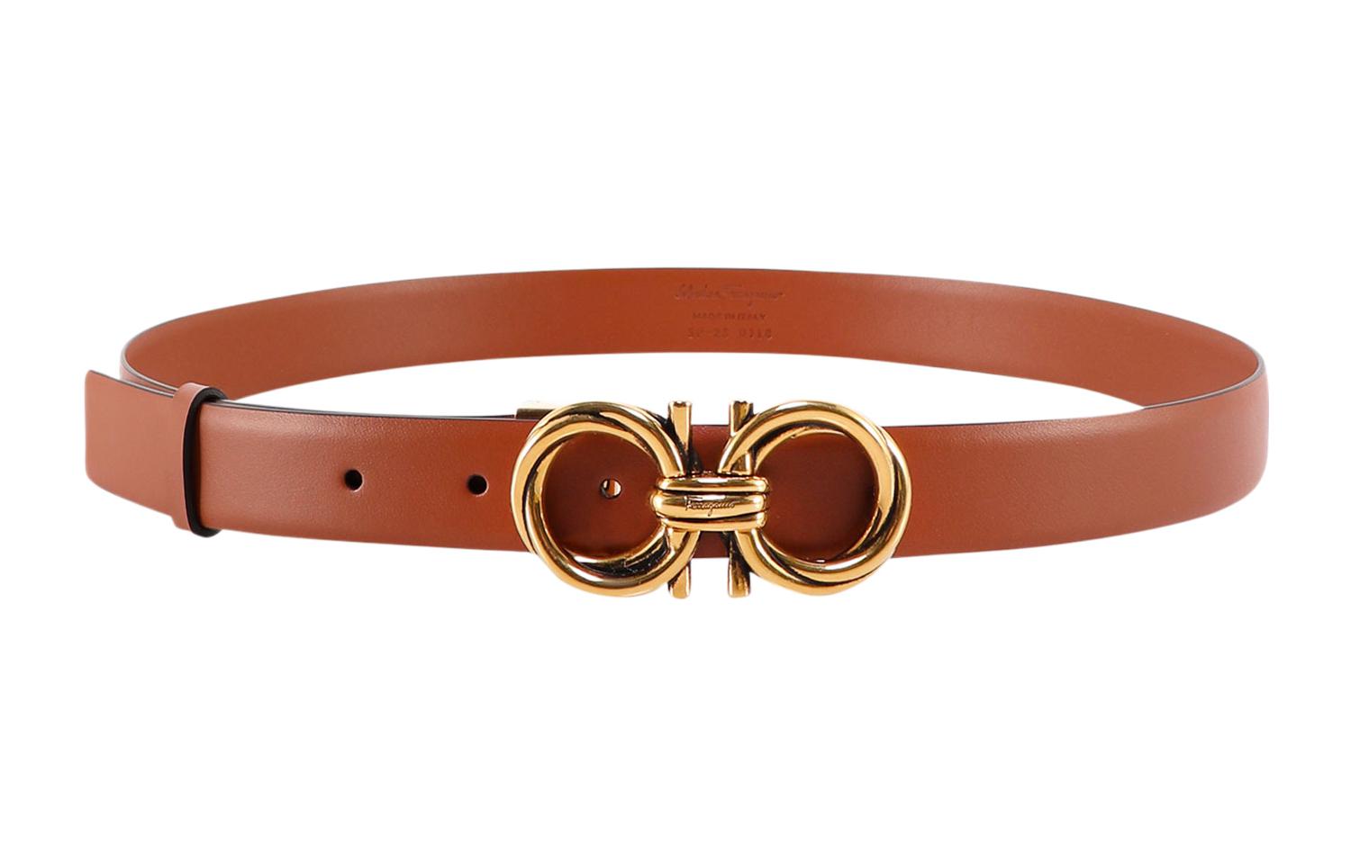 (Women) FERRAGAMO  Gancini Leather Belt Brown 2.5cm Wide. 230118751188SIENATAN