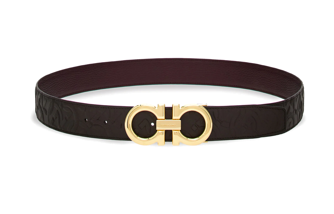 (Women) Ferragamo  Logo Calfskin Leather Belt in Dark Brown, 3.5CM Wide 0770651