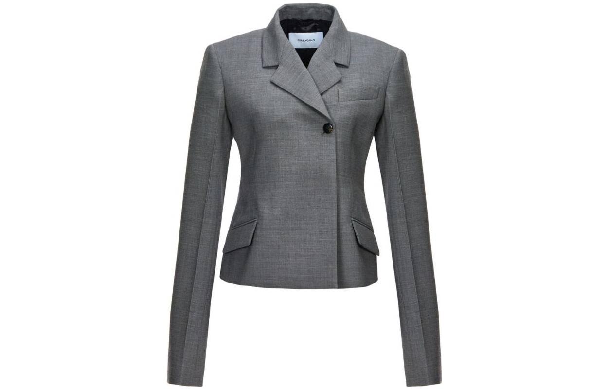 (Women) FERRAGAMO  Slim Fit Gray Single-Button Blazer Long Sleeve 766728