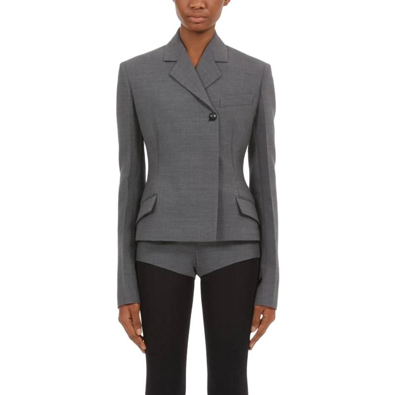Shop (W) 페라가모 슬림 핏 그레이 싱글 버튼 블레이저 긴팔. 766728