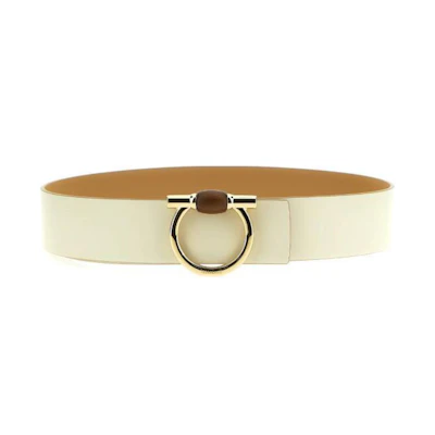 (Women) FERRAGAMO Two-Tone Leather Belt Yellow Calfskin 5CM Wide 771119MASCARPONELIGHTCAMEL