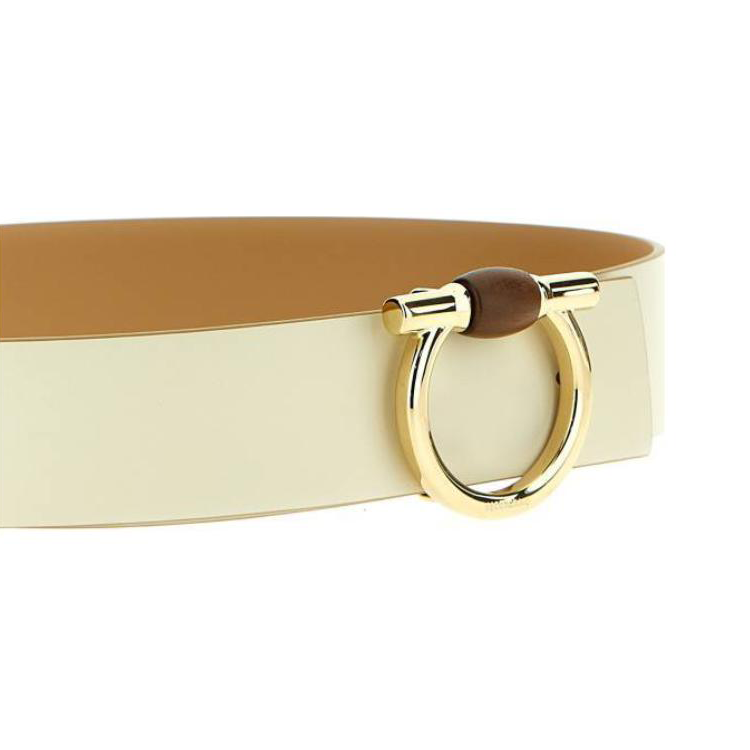 (Women) FERRAGAMO  Two-Tone Leather Belt Yellow Calfskin 5CM Wide 771119MASCARPONELIGHTCAMEL 圖 4