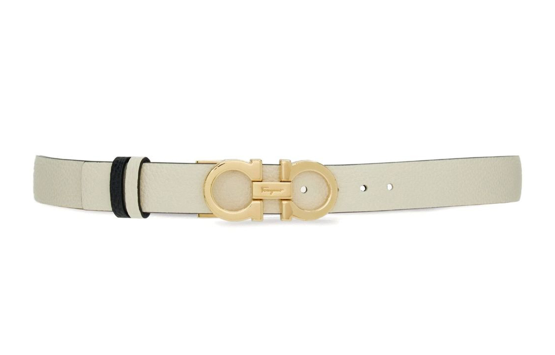 (Women) FERRAGAMO  White Leather Belt with Logo Buckle, 2.5cm Width. 23A565764045