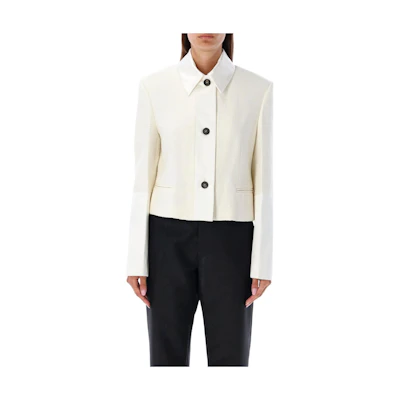 (Women) Ferragamo White Solid Color Long Sleeve Jacket with Single Button. 13C552763654179