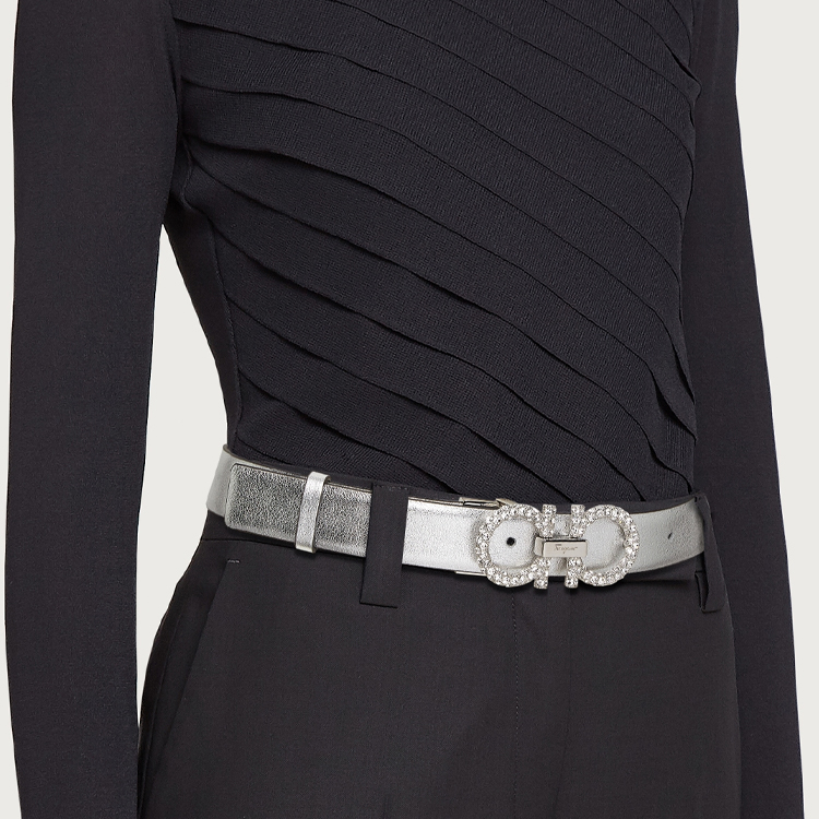 (Women) Ferragamo Adjustable Silver Buckle Leather Belt for Women - 2.5cm Width. 23B727746845 圖 3