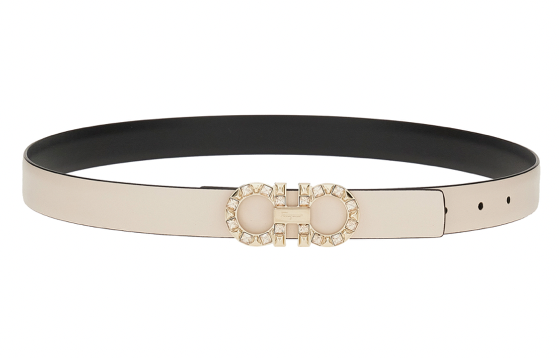 (Women) FERRAGAMO Adjustable White Leather Belt for Women - 2.5cm Width. 230205-759469