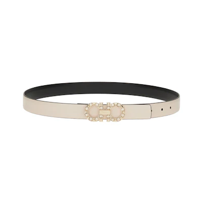 (Women) FERRAGAMO Adjustable White Leather Belt for Women - 2.5cm Width. 230205-759469