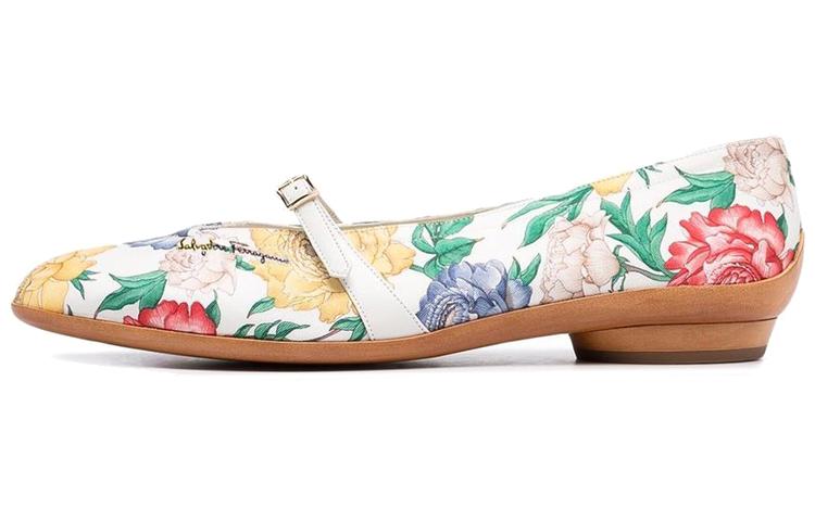 (W) FERRAGAMO Audrey 'Rose Print Leather Ballet'