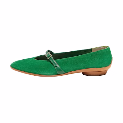 (W) FERRAGAMO Ballet Flat 'Green Suede'