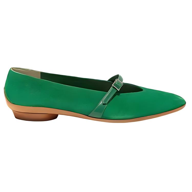 (W) FERRAGAMO Ballet Flat 'Green Suede' 圖 2