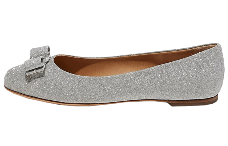 (W) FERRAGAMO Ballet Flats 'Grey Glitter Bow'