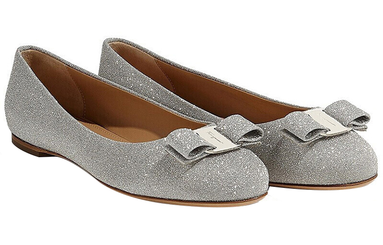 (W) FERRAGAMO Ballet Flats 'Grey Glitter Bow' 圖 2