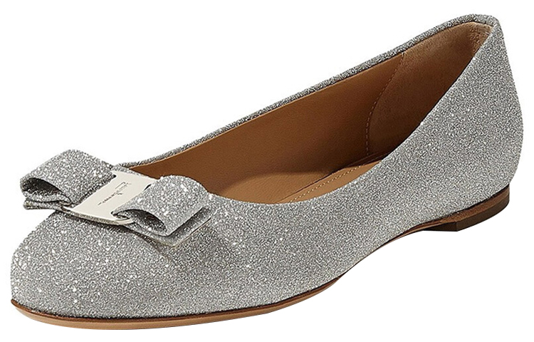 (W) FERRAGAMO Ballet Flats 'Grey Glitter Bow' 圖 3