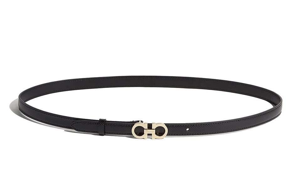 Order (W) FERRAGAMO Tali Pinggang Kulit Hitam dengan Logo - Lebar 1.5cm 23B224-0675180