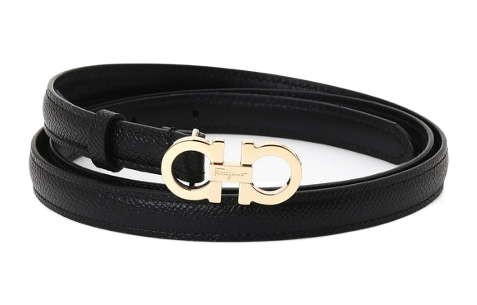 Shop (W) FERRAGAMO Tali Pinggang Kulit Hitam dengan Logo - Lebar 1.5cm 23B224-0675180