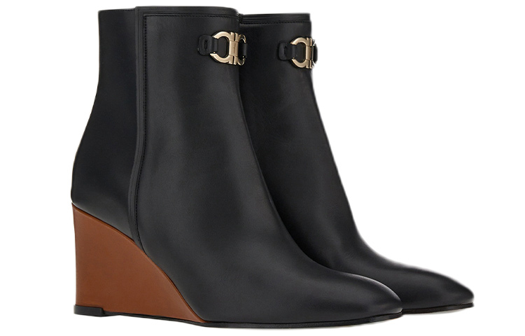 (W) FERRAGAMO 70mm Wedge-Heel Ankle Boots 'Black' 圖 2