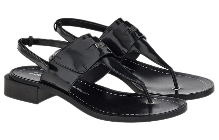 (W) FERRAGAMO Logo-Plaque Detail Thong Sandals 'Black' 圖 2