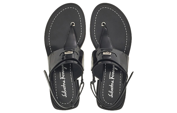 (W) FERRAGAMO Logo-Plaque Detail Thong Sandals 'Black' 圖 3